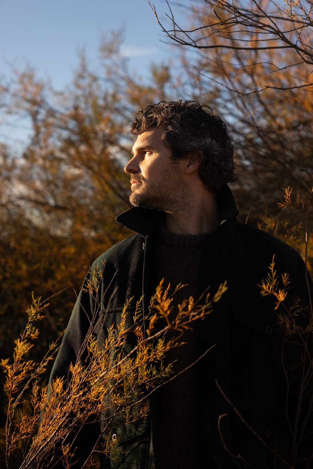 Homme de profil dans la nature, regard lointain